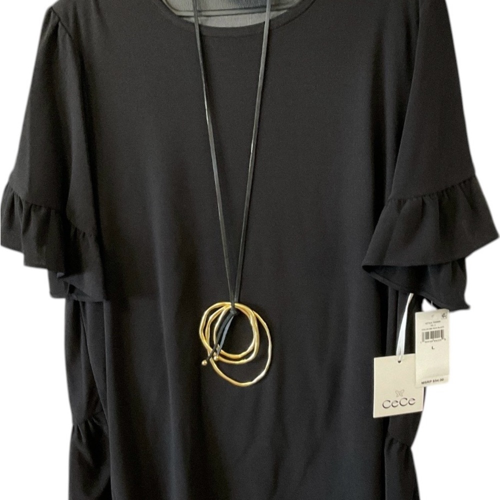 CeCe Black Scoop Neck Top with Brand Tag